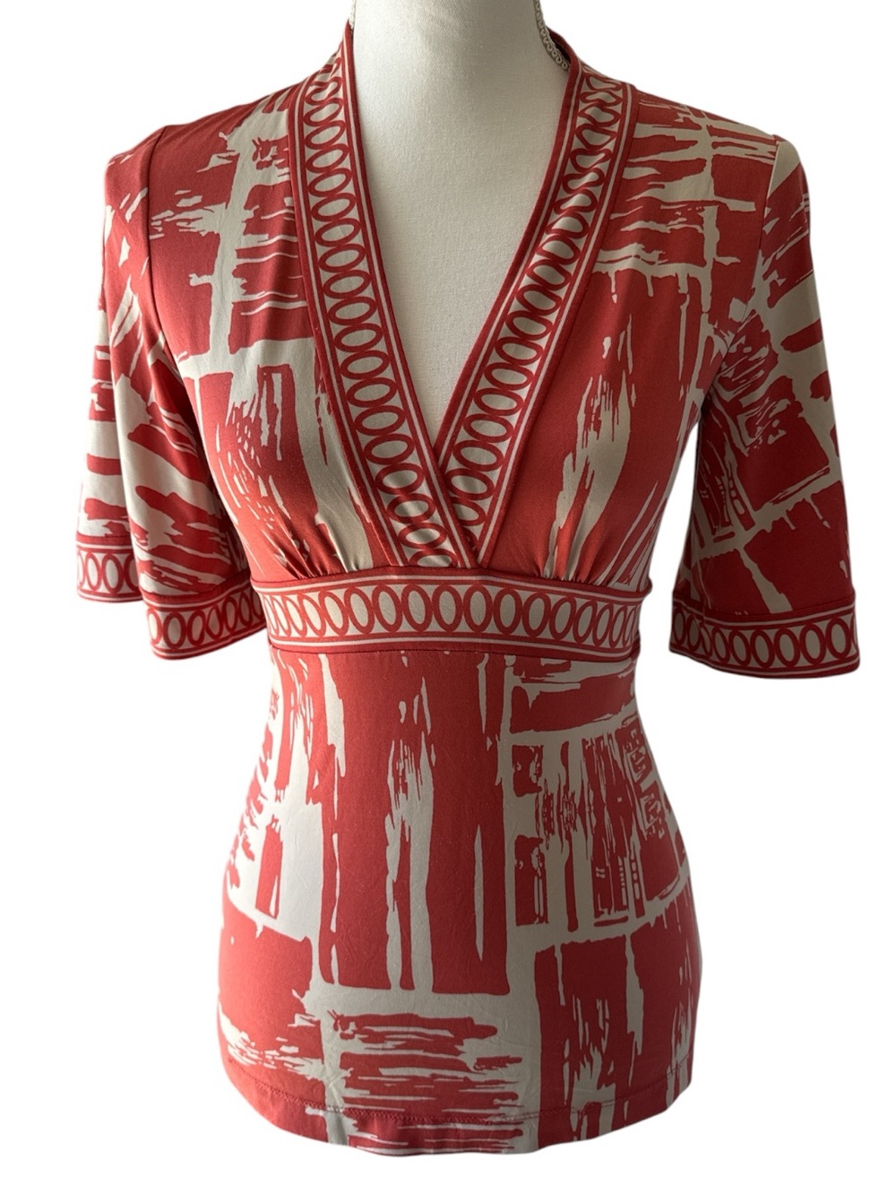 BCBGMaxAzria Soft Red Orange and Ivory Top XS